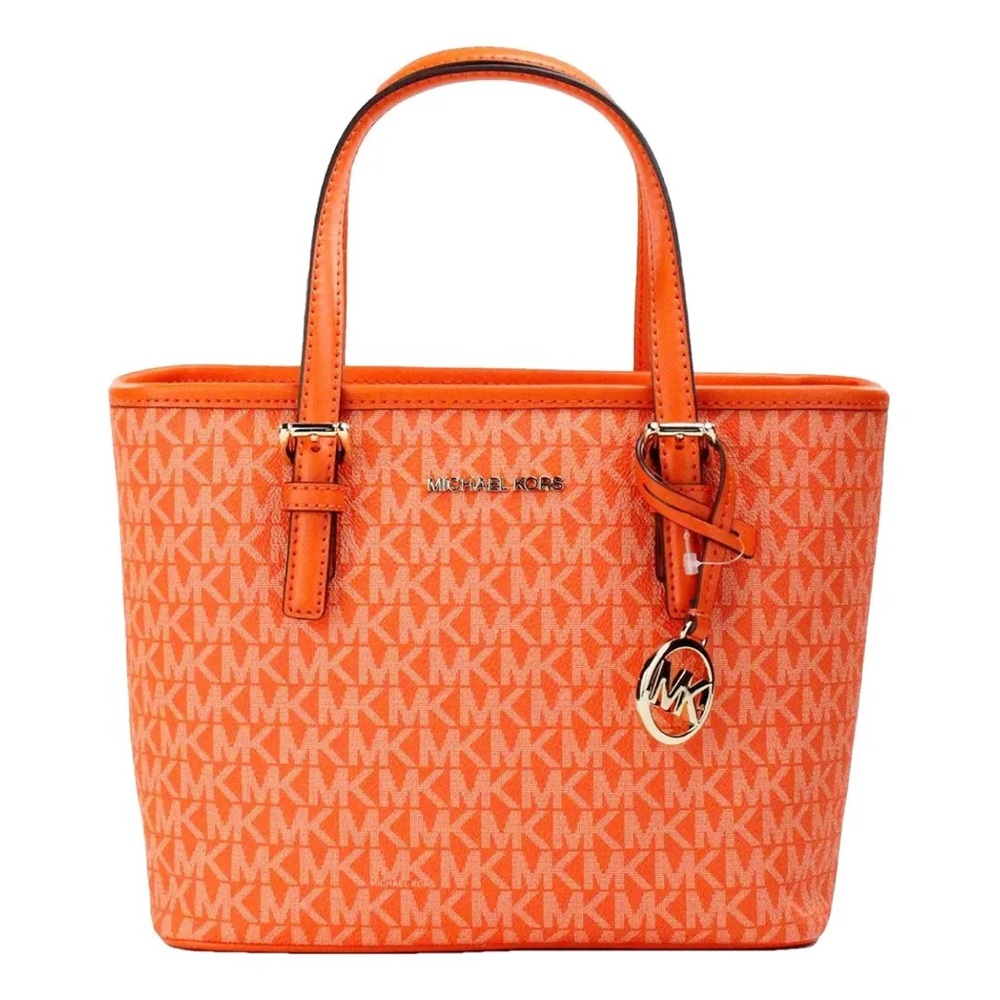 Michael Kors Orange Monogram Tote with Leather Trim